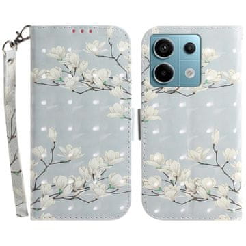 GS Ovitek za Xiaomi Redmi Note 13 Pro 5G, denarnica, siv z motivom rože magnolije
