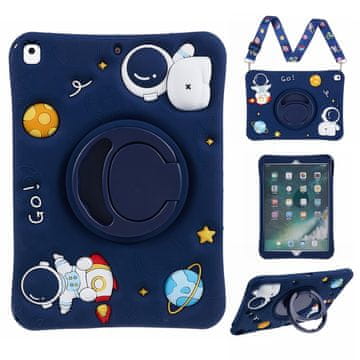 GS Silikonski ovitek za otroke za iPad 10.2" 2021/2020/2019 (9./8./7. gen.), oklepljen s paščkom, Astronaut, temno moder