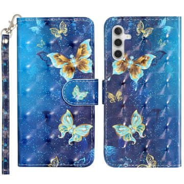 GS Ovitek za Samsung Galaxy A35 5G z naslonom, denarnica, modra z metulji