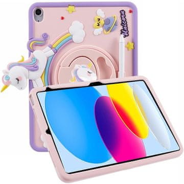 GS Ovitek za iPad 11" 2025 A16 (11. gen.) / iPad 10.9" 2022 (10. gen.), otroški, Samorog, roza