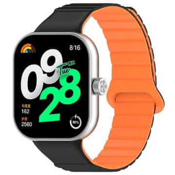 GS Silikonski pašček za Xiaomi Redmi Watch 4 / Xiaomi Smart Band 8 Pro / Xiaomi Smart Band 9 Pro, črn/oranžen