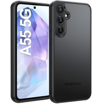 GS Mat hibridni ovitek za Samsung Galaxy A55 5G z zaščito kamere, prozoren/črn