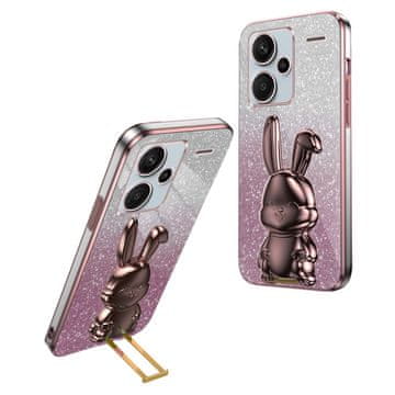 GS Ovitek za Xiaomi Redmi Note 13 Pro+, bleščeči zajec, z izvlečnim stojalom, roza