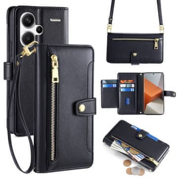 GS Ovitek s preklopom za Xiaomi Redmi Note 13 Pro+, denarnica z zadrgo, črn