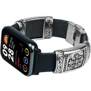 GS Usnjen pašček za Xiaomi Smart Band 8 Pro / Xiaomi Smart Band 9 Pro, črn / srebrn