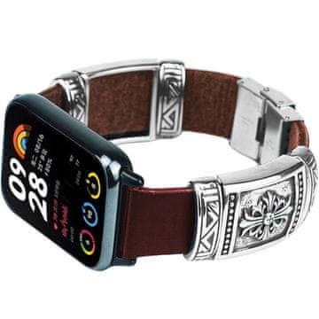 GS Usnjen pašček za Xiaomi Smart Band 8 Pro / Xiaomi Smart Band 9 Pro, rjav / srebrn