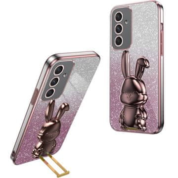 GS Ovitek za Samsung Galaxy A54 5G z bleščečim zajčkom in izvlečnim stojalom, roza