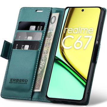 Overboard Ovitek za Realme C67 4G, sijoč Litchi, denarnica z zavihkom, zelen