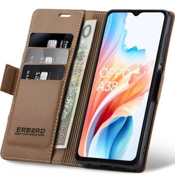 Overboard Ovitek za Oppo A38 / A18, sijoč liči , denarnica z naslonom, rjava