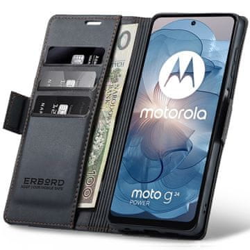 Overboard Ovitek za Motorola Moto G24 / G24 Power / G04, sijoč liči , denarnica s preklopom, črna