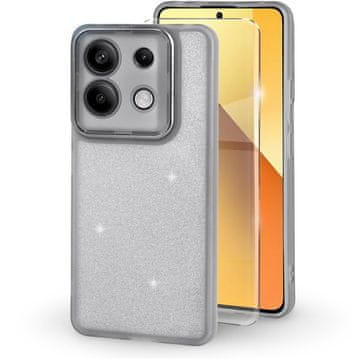 Overboard Ovitek za Xiaomi Redmi Note 13 Pro 5G, bleščeč puder, siv + kaljeno steklo 9H