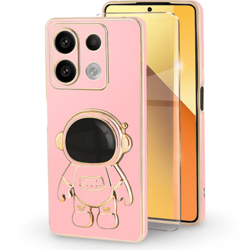 GS Ovitek za Xiaomi Redmi Note 13 5G, Astronaut, roza + kaljeno steklo 9H