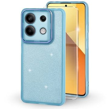 Overboard Ovitek za Xiaomi Redmi Note 13 5G, bleščeč puder, moder + kaljeno steklo 9H