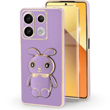 GS Ovitek za Xiaomi Redmi Note 13 5G, Zajec, vijoličen + kaljeno steklo 9H