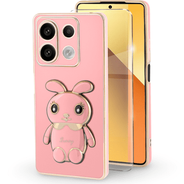 GS Ovitek za Xiaomi Redmi Note 13 5G, Zajec, roza + kaljeno steklo 9H