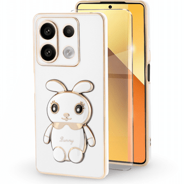 GS Ovitek za Xiaomi Redmi Note 13 5G, Zajec, bel + kaljeno steklo 9H