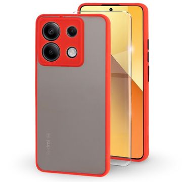GS Silikonski ovitek za Xiaomi Redmi Note 13 5G, z zaščito kamere, prozoren/rdeč + kaljeno steklo 9H