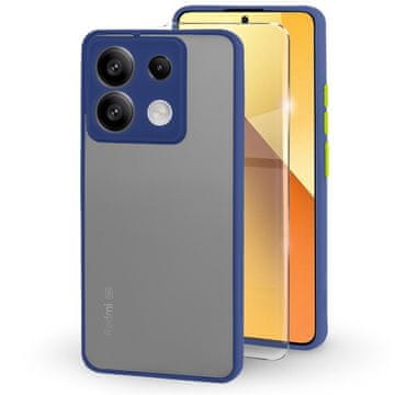 GS Silikonski ovitek za Xiaomi Redmi Note 13 5G, z zaščito kamere, prozoren/moder + kaljeno steklo 9H