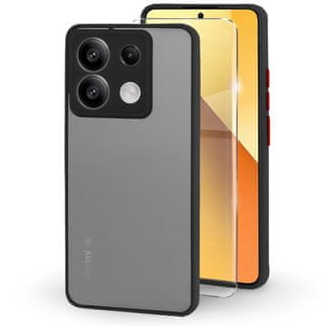 GS Silikonski ovitek za Xiaomi Redmi Note 13 5G, z zaščito kamere, prozoren/črn + kaljeno steklo 9H