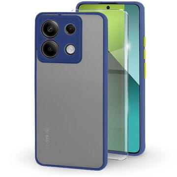 GS Silikonski ovitek za Xiaomi Redmi Note 13 Pro 5G, z zaščito kamere, prozoren/moder + kaljeno steklo 9H