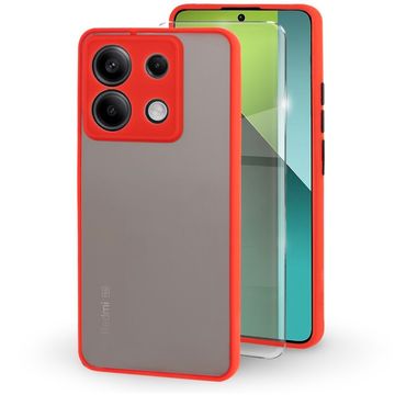GS Silikonski ovitek za Xiaomi Redmi Note 13 Pro 5G, z zaščito kamere, prozoren/rdeč + kaljeno steklo 9H