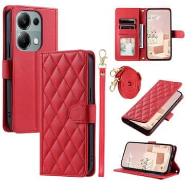 GS Ovitek za Xiaomi Redmi Note 13 Pro 4G / Poco M6 Pro 4G, usnjen, z rombovim vzorcem, rdeč