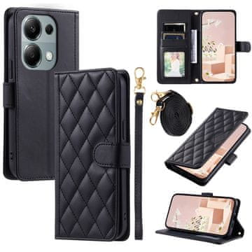 GS Ovitek za Xiaomi Redmi Note 13 Pro 4G / Poco M6 Pro 4G, usnjen, z rombovim vzorcem, črne barve