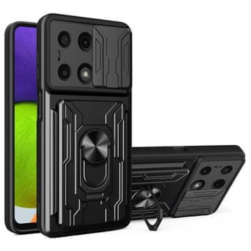 GS Oklepni ovitek za Xiaomi Redmi Note 13 Pro 4G / Poco M6 Pro 4G, drsnik za kamero, reža za kartico, črn