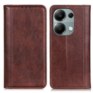 GS Ovitek za Xiaomi Redmi Note 13 Pro 4G / Poco M6 Pro 4G, denarnica iz usnja Litchi, rjava