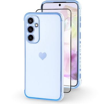 GS Ovitek za Samsung Galaxy A35 5G, elektro srce, moder + keramično steklo s polnim lepilom