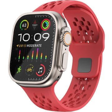 GS Silikonski pašček za Apple Watch 1/2/3/4/5/6/7/8/9/10/11/SE Ultra 1/2/3 42/44/45/46/49 mm, rdeč