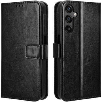GS Ovitek za Samsung Galaxy M55 5G, denarnica Crazy Horse, črna