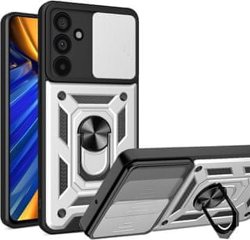 GS Oklepni ovitek za Samsung Galaxy M55 5G, CamShield Slide, srebrn