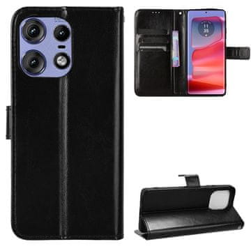 GS Ovitek denarnica s preklopom za Motorola Edge 50 Pro Crazy Horse, črn