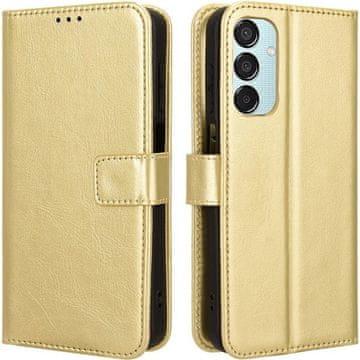 GS Ovitek za Samsung Galaxy M15 5G, denarnica Crazy Horse, zlat