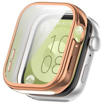 GS Ovitek 2 v 1 z zaščitnim steklom za Huawei Watch Fit 3, roza zlat