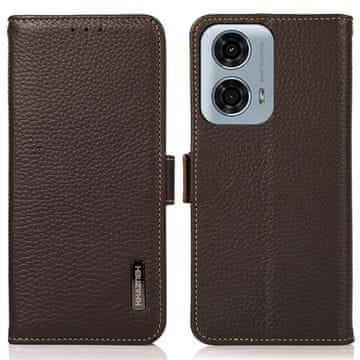 RFID usnjen ovitek za Motorola Moto G04 / G24 / G24 Power, tekstura ličija, rjava