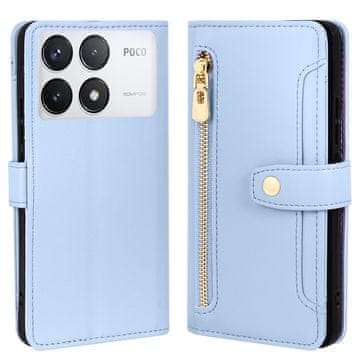 GS Ovitek za Xiaomi Poco F6 Pro, denarnica z zadrgo, moder