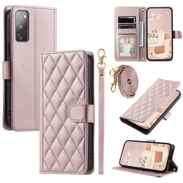 GS Ovitek za Samsung Galaxy S20 FE z naslonom, romboidni, usnjen, roza zlat