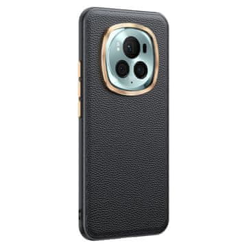GS Usnjen ovitek za Honor Magic 6 Pro 5G, hibridno usnje, črne barve