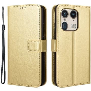 GS Ovitek za Motorola Edge 50 Ultra z naslonom, denarnica Crazy Horse, zlata