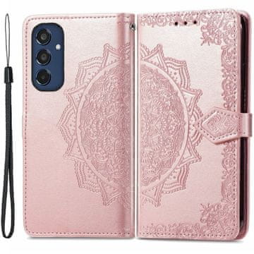 GS Ovitek za Samsung Galaxy M35 z zapiranjem, Mandala, roza zlat