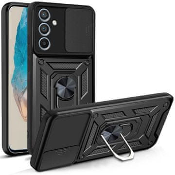 GS Ovitek + 3D oklepno kaljeno steklo za Samsung Galaxy M35, CamShield Slide, črn
