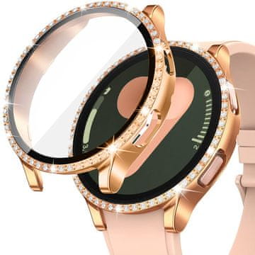 GS Ovitek 2 v 1 + kaljeno steklo za Samsung Galaxy Watch 7 44 mm, roza zlata