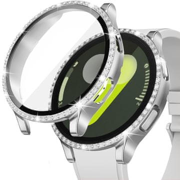GS Ovitek 2 v 1 + kaljeno steklo za Samsung Galaxy Watch 7 44 mm, srebrn