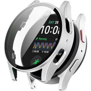 GS Ovitek 2 v 1 + kaljeno steklo za Samsung Galaxy Watch 7 40 mm, srebrn