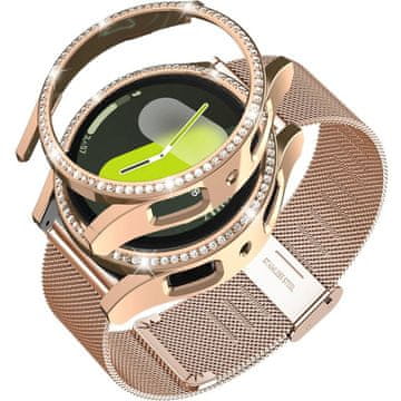 GS Milanski pašček + ovitek za Samsung Galaxy Watch 7 44mm, roza zlata barva