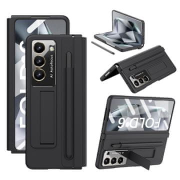 GS Ovitek iz finega usnja s pisalom za Samsung Galaxy Z Fold6 5G, črne barve