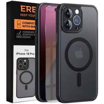 Overboard Ovitek za iPhone 16 Pro, za MagSafe, mat ovitek , črn + zaščita za zaslon
