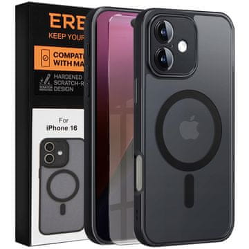 Overboard Ovitek za iPhone 16, za MagSafe, mat ovitek , črn + zaščita za zaslon